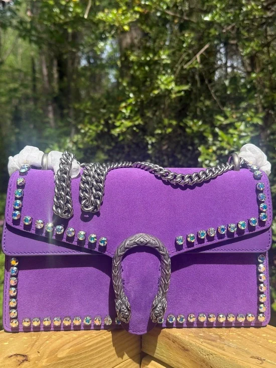 RARE Gucci Dionysus Purple Suede Crystal Chain Purse - Picture 2 of 15